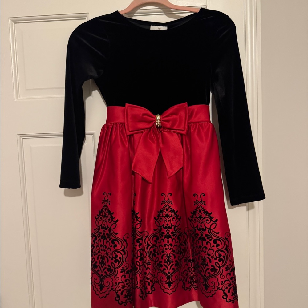 Rare Editions Elegant Black and Red Kids Christmas dress